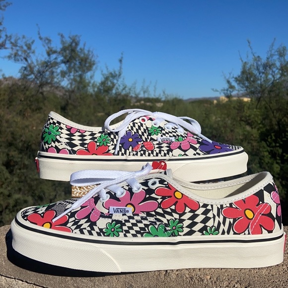 New Retro Vans Authentic 90’s Vintage Colorful FLOWER POWER Low Top Sneakers - Picture 2 of 16